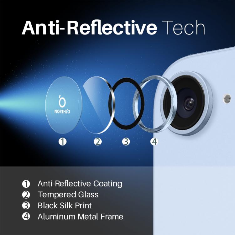 For iPhone 16e NORTHJO Camera Lens Protector CD Metal Ring Tempered Glass Film(Blue) - iPhone 16e Tempered Glass by NORTHJO | Online Shopping UK | buy2fix