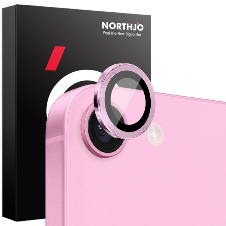 For iPhone 16e NORTHJO Camera Lens Protector CD Metal Ring Tempered Glass Film(Pink) - iPhone 16e Tempered Glass by NORTHJO | Online Shopping UK | buy2fix