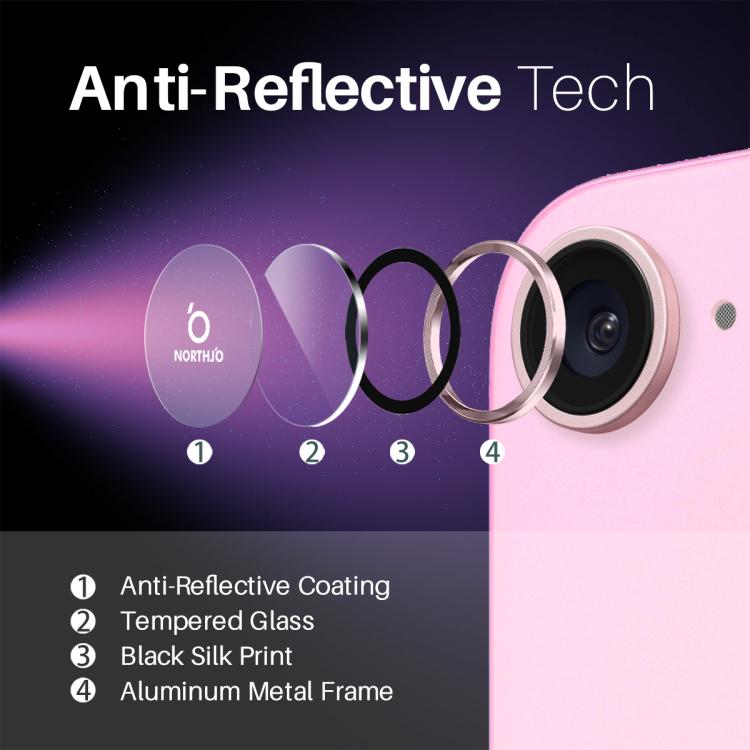 For iPhone 16e NORTHJO Camera Lens Protector CD Metal Ring Tempered Glass Film(Pink) - iPhone 16e Tempered Glass by NORTHJO | Online Shopping UK | buy2fix