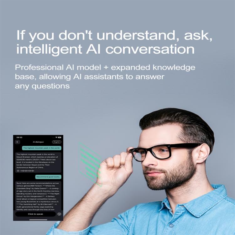 W100 Smart Glasses, Support AI Conversation / AI Intelligent Translation / Bluetooth Call(Black) - Smart Glasses by buy2fix | Online Shopping UK | buy2fix