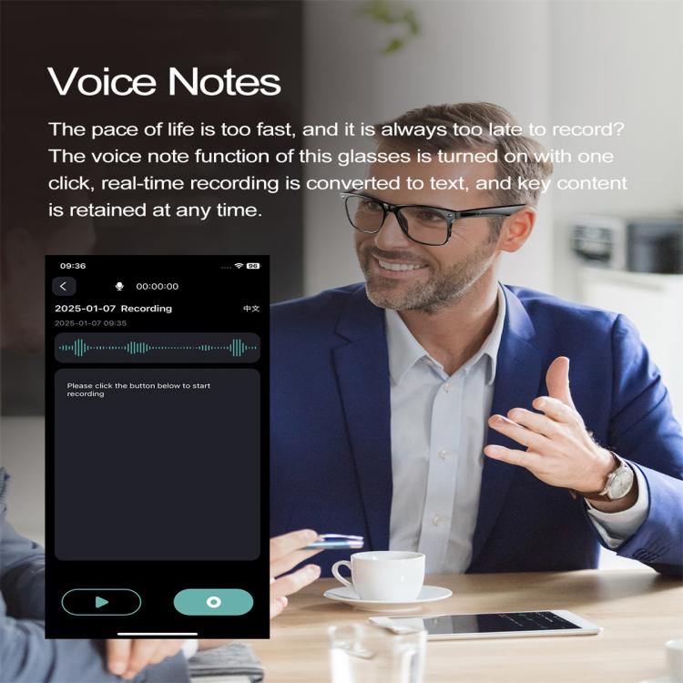 W100 Smart Glasses, Support AI Conversation / AI Intelligent Translation / Bluetooth Call(Black) - Smart Glasses by buy2fix | Online Shopping UK | buy2fix
