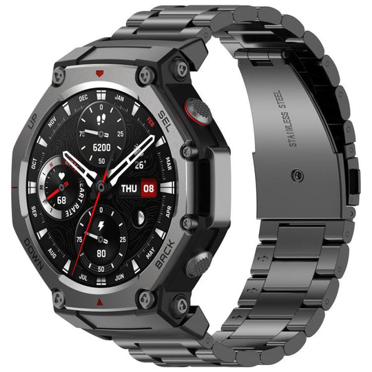 For Amazfit T-REX 3 Three Beads Stainless Steel Metal Watch Band(Black)