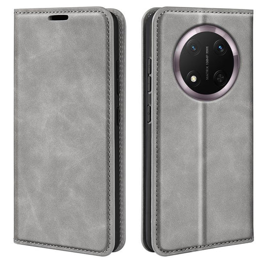 For Honor X9c Retro-skin Magnetic Suction Leather Phone Case(Grey)