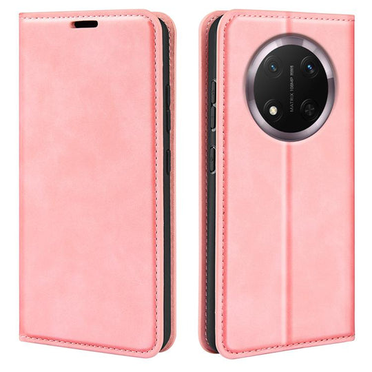 For Honor X9c Retro-skin Magnetic Suction Leather Phone Case(Pink)