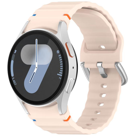 For Samsung Galaxy Watch 7 40 / 44mm Wavy Grain Stitched Silver Buckle Silicone Watch Band(Pink)