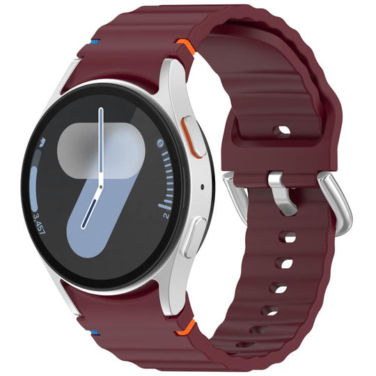 For Samsung Galaxy Watch 7 40 / 44mm Wavy Grain Stitched Silver Buckle Silicone Watch Band(Wine Red)