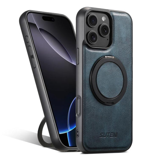 For iPhone 16 Pro Suteni G3 Oil Wax 360 Rotation Holder MagSafe Back Phone Case(Blue) - iPhone 16 Pro Cases by Suteni | Online Shopping UK | buy2fix