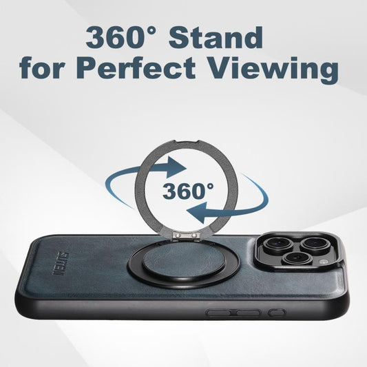 For iPhone 16 Suteni G3 Oil Wax 360 Rotation Holder MagSafe Back Phone Case(Blue) - iPhone 16 Cases by Suteni | Online Shopping UK | buy2fix