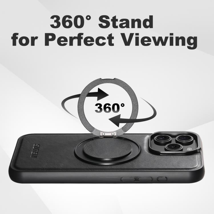 For iPhone 15 Plus Suteni G3 Oil Wax 360 Rotation Holder MagSafe Back Phone Case(Black) - iPhone 15 Plus Cases by Suteni | Online Shopping UK | buy2fix