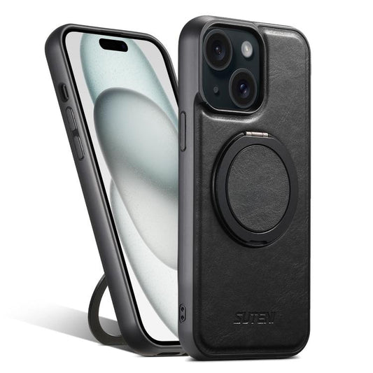 For iPhone 15 Plus Suteni G3 Oil Wax 360 Rotation Holder MagSafe Back Phone Case(Black) - iPhone 15 Plus Cases by Suteni | Online Shopping UK | buy2fix