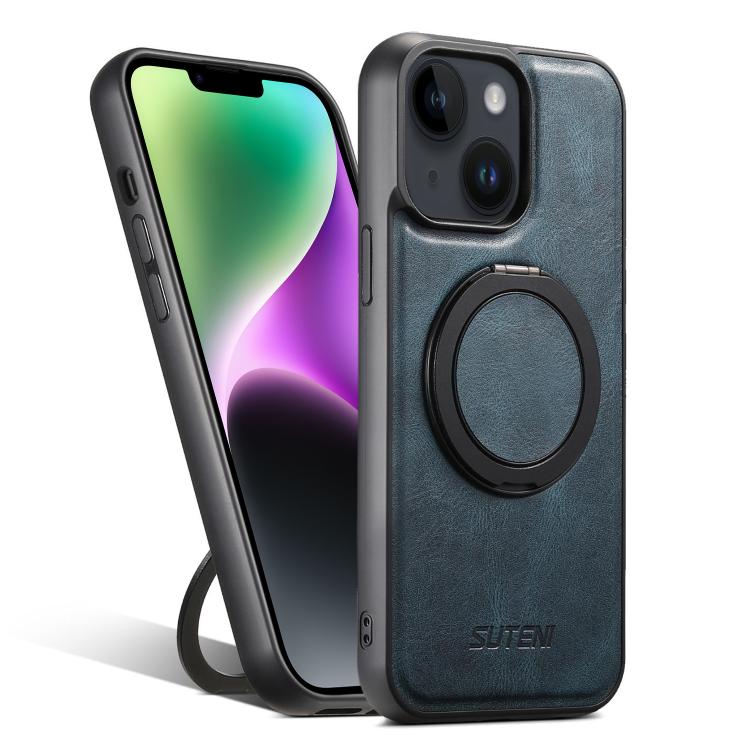 For iPhone 14 Plus Suteni G3 Oil Wax 360 Rotation Holder MagSafe Back Phone Case(Blue) - iPhone 14 Plus Cases by Suteni | Online Shopping UK | buy2fix