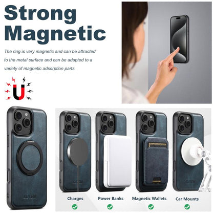 For iPhone 12 Suteni G3 Oil Wax 360 Rotation Holder MagSafe Back Phone Case(Blue) - iPhone 12 / 12 Pro Cases by Suteni | Online Shopping UK | buy2fix