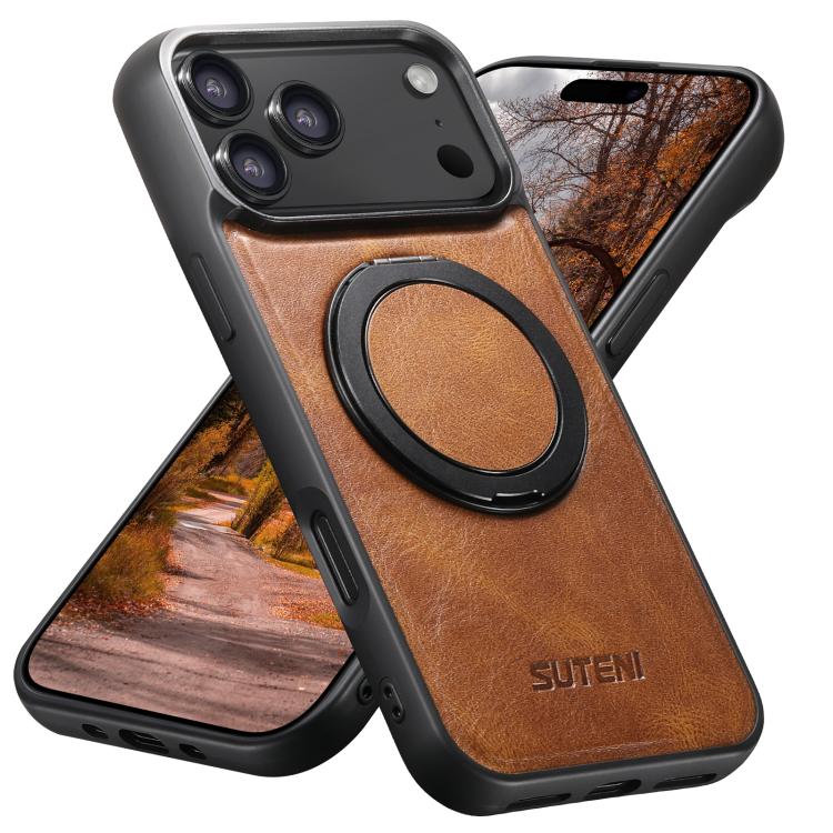 For iPhone 17 Pro Max Suteni G3 Oil Wax 360 Rotation Holder MagSafe Back Phone Case(Brown) - iPhone 17 Pro Max Cases by Suteni | Online Shopping UK | buy2fix