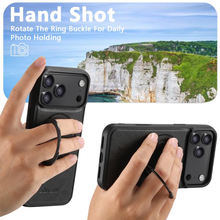 For iPhone 17 Pro Suteni G3 Oil Wax 360 Rotation Holder MagSafe Back Phone Case(Black) - iPhone 17 Pro Cases by Suteni | Online Shopping UK | buy2fix