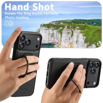 For iPhone 17 Pro Suteni G3 Oil Wax 360 Rotation Holder MagSafe Back Phone Case(Black) - iPhone 17 Pro Cases by Suteni | Online Shopping UK | buy2fix