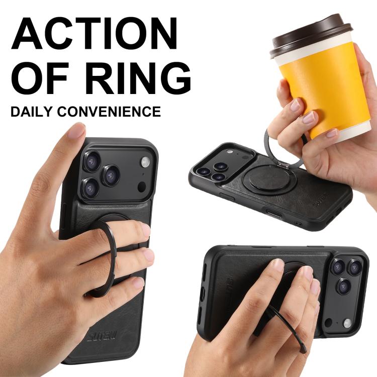 For iPhone 17 Suteni G3 Oil Wax 360 Rotation Holder MagSafe Back Phone Case(Black) - iPhone 17 Cases by Suteni | Online Shopping UK | buy2fix