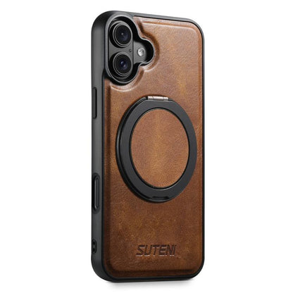 For iPhone 17 Suteni G3 Oil Wax 360 Rotation Holder MagSafe Back Phone Case(Brown) - iPhone 17 Cases by Suteni | Online Shopping UK | buy2fix