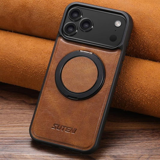 For iPhone 17 Suteni G3 Oil Wax 360 Rotation Holder MagSafe Back Phone Case(Brown) - iPhone 17 Cases by Suteni | Online Shopping UK | buy2fix