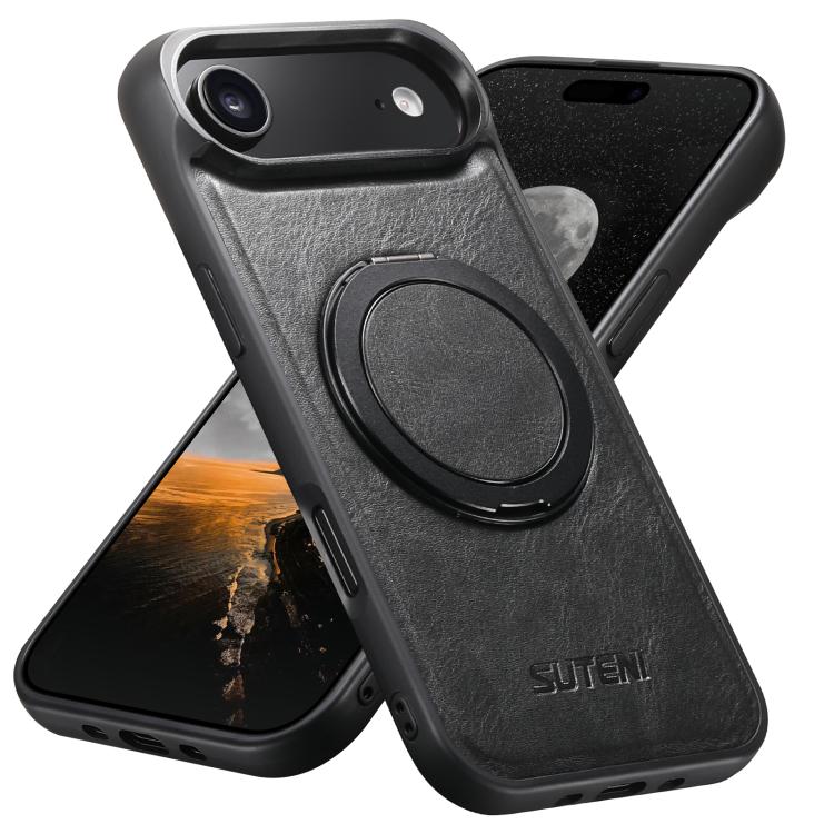 For iPhone 17 Air Suteni G3 Oil Wax 360 Rotation Holder MagSafe Back Phone Case(Black) - iPhone 17 Air Cases by Suteni | Online Shopping UK | buy2fix