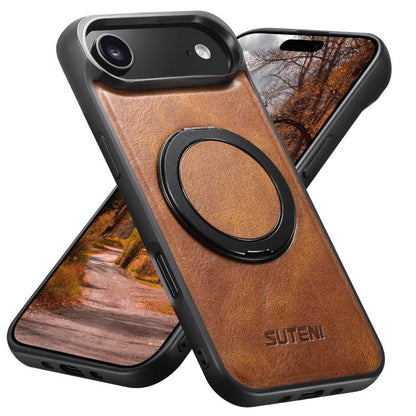 For iPhone Air Suteni G3 Oil Wax 360 Rotation Holder MagSafe Back Phone Case(Brown) - iPhone Air Cases by Suteni | Online Shopping UK | buy2fix