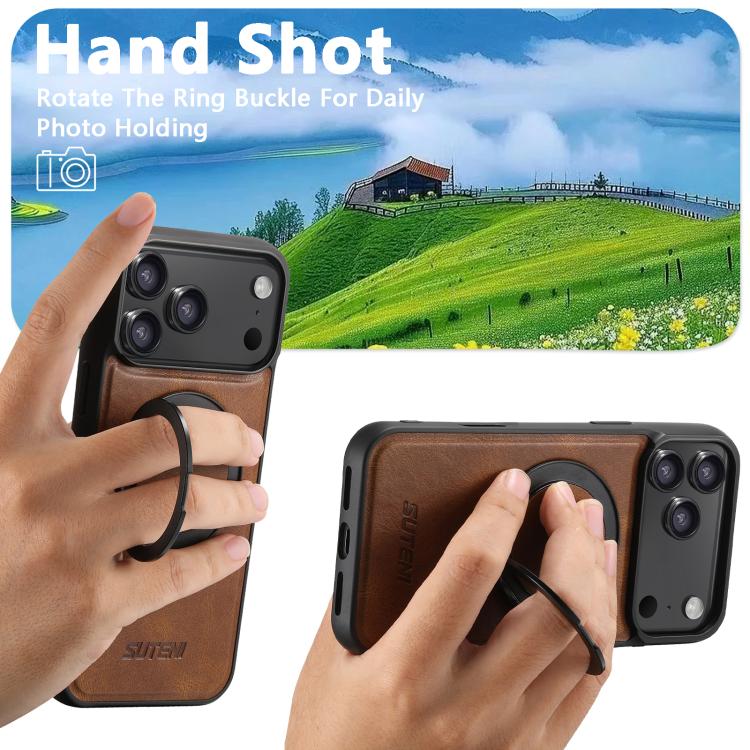 For iPhone Air Suteni G3 Oil Wax 360 Rotation Holder MagSafe Back Phone Case(Brown) - iPhone Air Cases by Suteni | Online Shopping UK | buy2fix