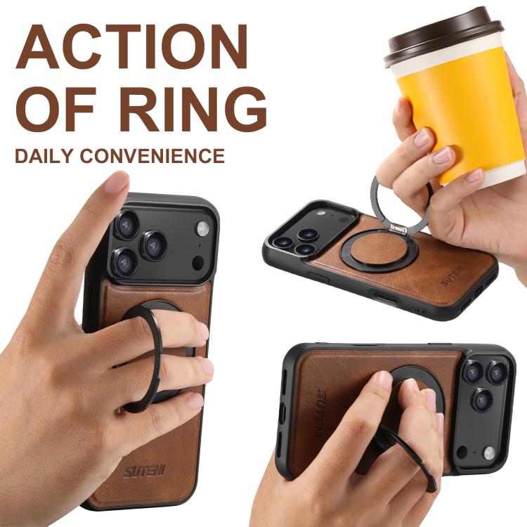 For iPhone Air Suteni G3 Oil Wax 360 Rotation Holder MagSafe Back Phone Case(Brown) - iPhone Air Cases by Suteni | Online Shopping UK | buy2fix