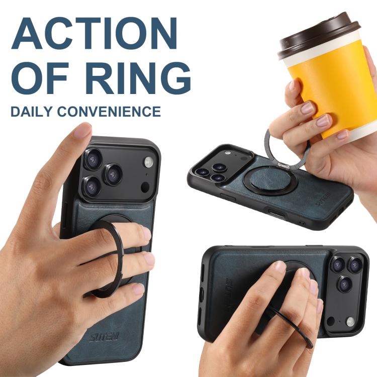 For iPhone Air Suteni G3 Oil Wax 360 Rotation Holder MagSafe Back Phone Case(Blue) - iPhone Air Cases by Suteni | Online Shopping UK | buy2fix