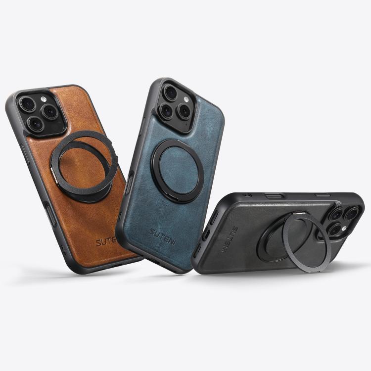 For iPhone 12 Pro Suteni G3 Oil Wax 360 Rotation Holder MagSafe Back Phone Case(Black) - iPhone 12 / 12 Pro Cases by Suteni | Online Shopping UK | buy2fix