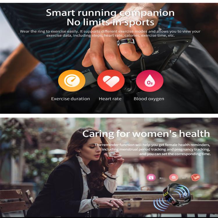 R12 SIZE 8 Smart Ring, Support Heart Rate / Blood Oxygen / Sleep / Multiple Sports Modes(Black) - Smart Rings / Smart Telephones by buy2fix | Online Shopping UK | buy2fix