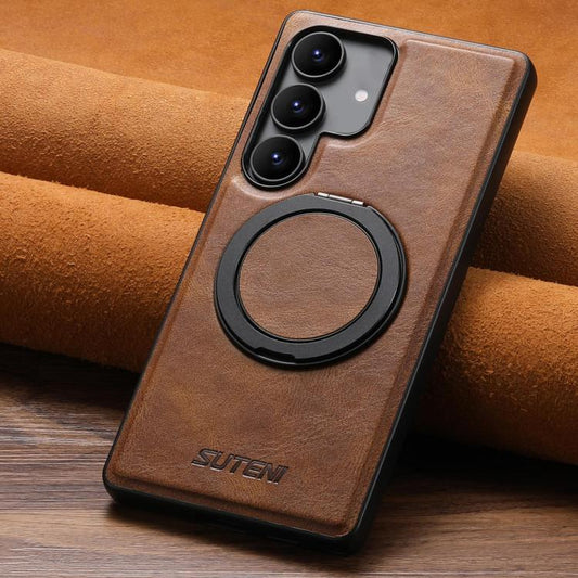 For Samsung Galaxy S25+ 5G Suteni G3 Oil Wax 360 Rotation Holder MagSafe Back Phone Case(Brown) - Galaxy S25+ 5G Cases by Suteni | Online Shopping UK | buy2fix