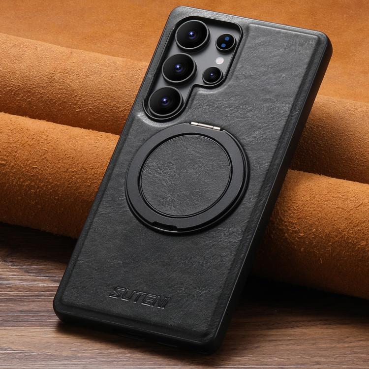 For Samsung Galaxy S24 Ultra 5G Suteni G3 Oil Wax 360 Rotation Holder MagSafe Back Phone Case(Black) - Galaxy S24 Ultra 5G Cases by Suteni | Online Shopping UK | buy2fix