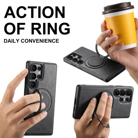 For Samsung Galaxy S24 Ultra 5G Suteni G3 Oil Wax 360 Rotation Holder MagSafe Back Phone Case(Black) - Galaxy S24 Ultra 5G Cases by Suteni | Online Shopping UK | buy2fix