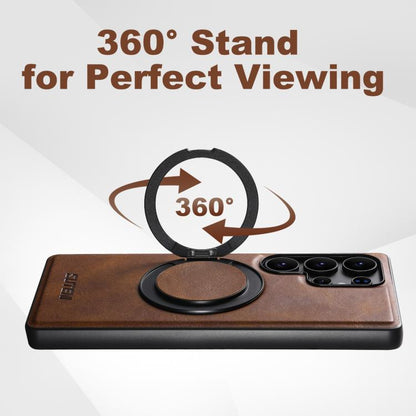 For Samsung Galaxy S24 Ultra 5G Suteni G3 Oil Wax 360 Rotation Holder MagSafe Back Phone Case(Brown) - Galaxy S24 Ultra 5G Cases by Suteni | Online Shopping UK | buy2fix