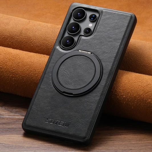 For Samsung Galaxy S23 Ultra 5G Suteni G3 Oil Wax 360 Rotation Holder MagSafe Back Phone Case(Black) - Galaxy S23 Ultra 5G Cases by Suteni | Online Shopping UK | buy2fix