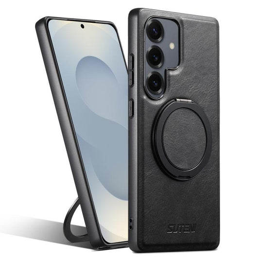 For Samsung Galaxy S25 5G Suteni G3 Oil Wax 360 Rotation Holder MagSafe Back Phone Case(Black) - Galaxy S25 5G Cases by Suteni | Online Shopping UK | buy2fix