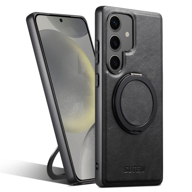 For Samsung Galaxy S24 5G Suteni G3 Oil Wax 360 Rotation Holder MagSafe Back Phone Case(Black) - Galaxy S24 5G Cases by Suteni | Online Shopping UK | buy2fix