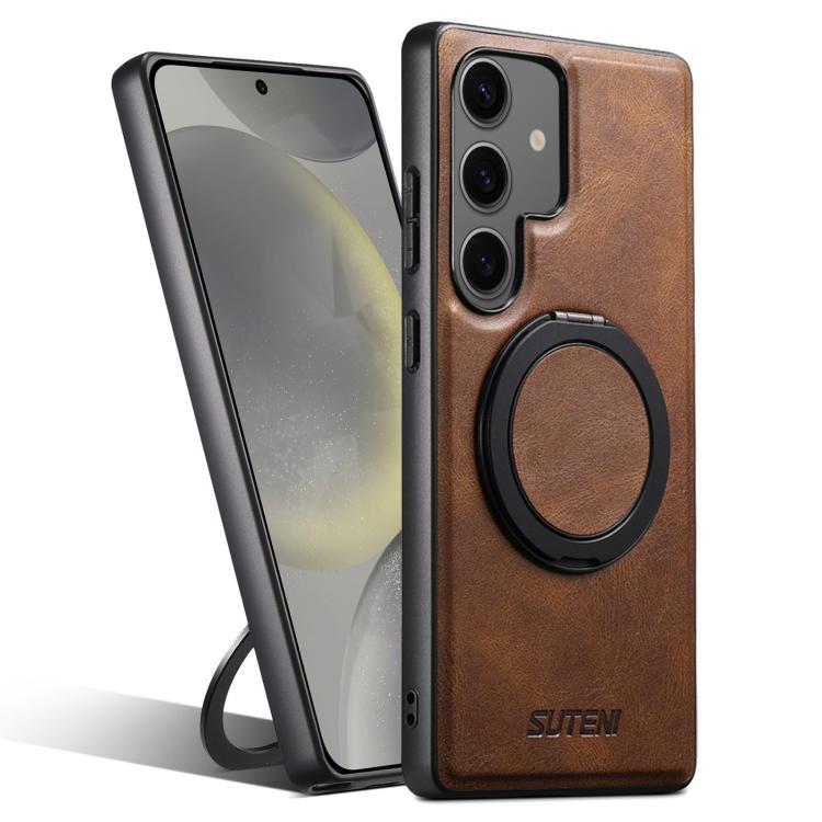 For Samsung Galaxy S24 5G Suteni G3 Oil Wax 360 Rotation Holder MagSafe Back Phone Case(Brown) - Galaxy S24 5G Cases by Suteni | Online Shopping UK | buy2fix