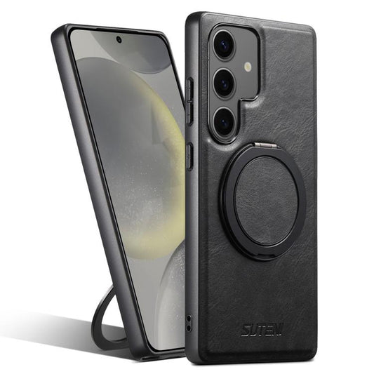 For Samsung Galaxy S24+ 5G Suteni G3 Oil Wax 360 Rotation Holder MagSafe Back Phone Case(Black) - Galaxy S24+ 5G Cases by Suteni | Online Shopping UK | buy2fix