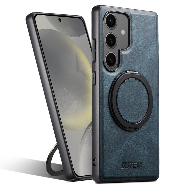 For Samsung Galaxy S24+ 5G Suteni G3 Oil Wax 360 Rotation Holder MagSafe Back Phone Case(Blue) - Galaxy S24+ 5G Cases by Suteni | Online Shopping UK | buy2fix