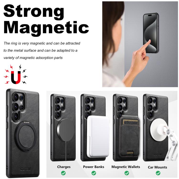 For Samsung Galaxy S23+ 5G Suteni G3 Oil Wax 360 Rotation Holder MagSafe Back Phone Case(Black) - Galaxy S23+ 5G Cases by Suteni | Online Shopping UK | buy2fix