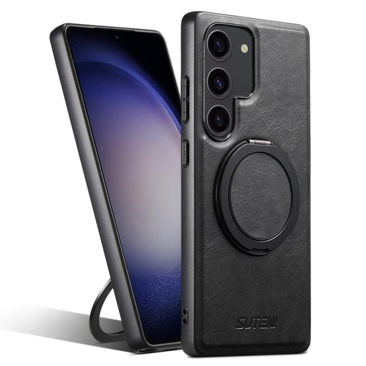 For Samsung Galaxy S23 5G Suteni G3 Oil Wax 360 Rotation Holder MagSafe Back Phone Case(Black) - Galaxy S23 5G Cases by Suteni | Online Shopping UK | buy2fix