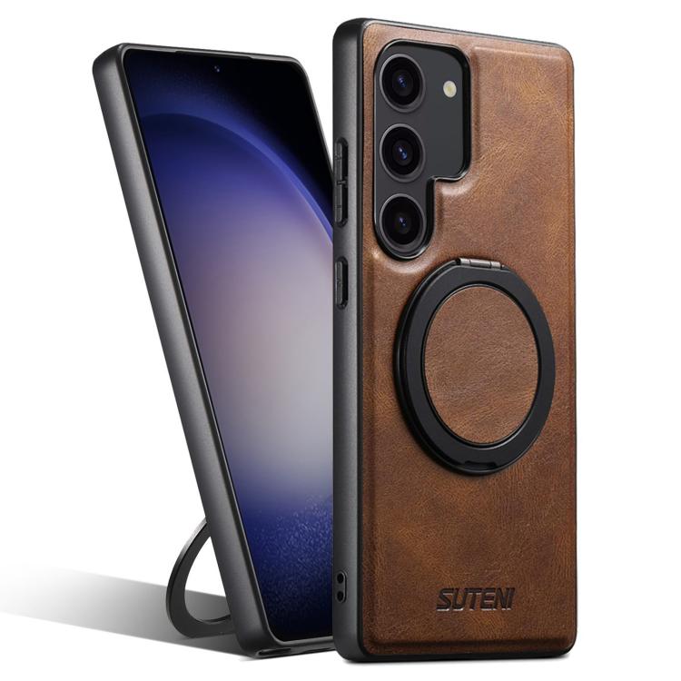 For Samsung Galaxy S23 5G Suteni G3 Oil Wax 360 Rotation Holder MagSafe Back Phone Case(Brown) - Galaxy S23 5G Cases by Suteni | Online Shopping UK | buy2fix
