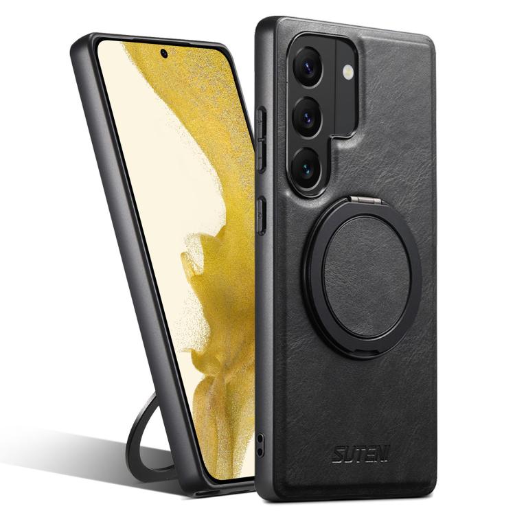 For Samsung Galaxy S22 5G Suteni G3 Oil Wax 360 Rotation Holder MagSafe Back Phone Case(Black) - Galaxy S22 5G Cases by Suteni | Online Shopping UK | buy2fix