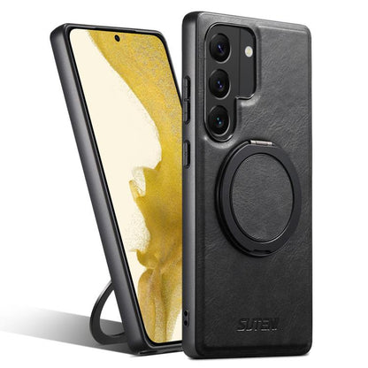 For Samsung Galaxy S22 5G Suteni G3 Oil Wax 360 Rotation Holder MagSafe Back Phone Case(Black) - Galaxy S22 5G Cases by Suteni | Online Shopping UK | buy2fix