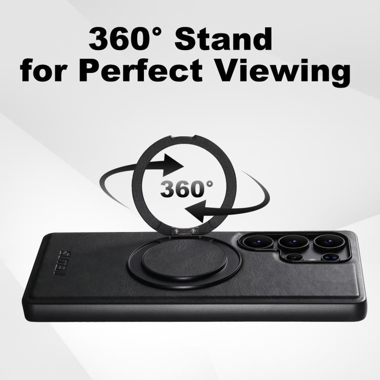 For Samsung Galaxy S22 5G Suteni G3 Oil Wax 360 Rotation Holder MagSafe Back Phone Case(Black) - Galaxy S22 5G Cases by Suteni | Online Shopping UK | buy2fix