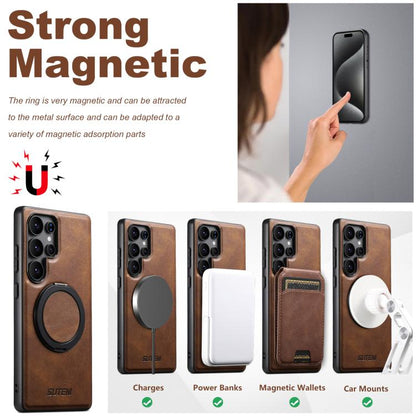 For Samsung Galaxy S22 5G Suteni G3 Oil Wax 360 Rotation Holder MagSafe Back Phone Case(Brown) - Galaxy S22 5G Cases by Suteni | Online Shopping UK | buy2fix