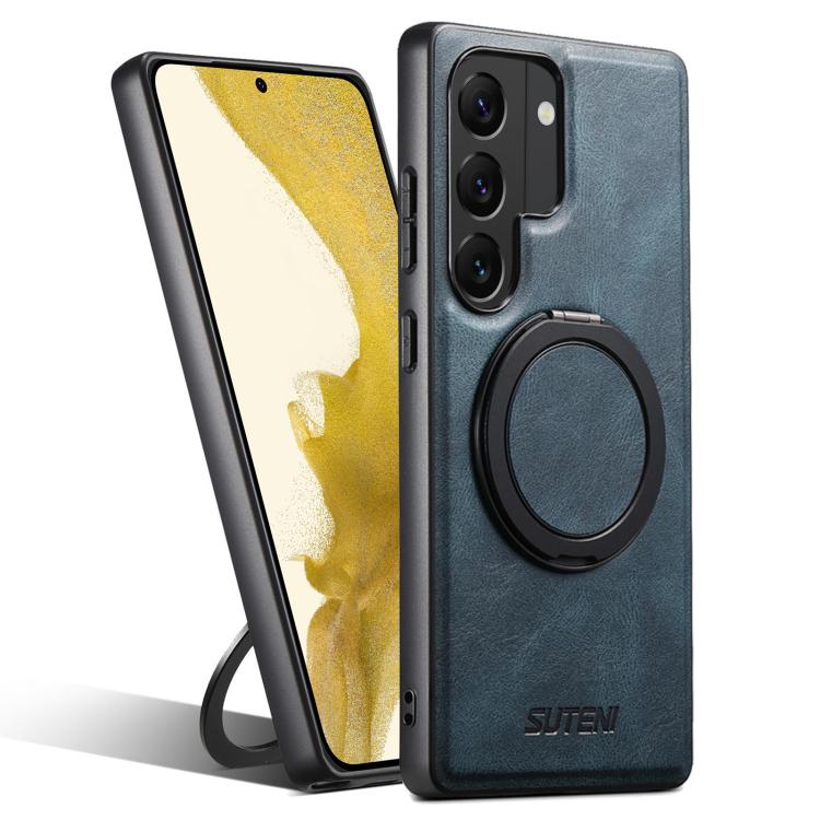 For Samsung Galaxy S22 5G Suteni G3 Oil Wax 360 Rotation Holder MagSafe Back Phone Case(Blue) - Galaxy S22 5G Cases by Suteni | Online Shopping UK | buy2fix