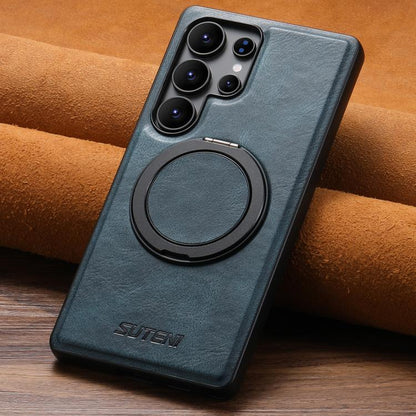 For Samsung Galaxy S22 5G Suteni G3 Oil Wax 360 Rotation Holder MagSafe Back Phone Case(Blue) - Galaxy S22 5G Cases by Suteni | Online Shopping UK | buy2fix