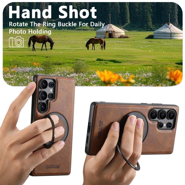 For Samsung Galaxy S23+ 5G Suteni G3 Oil Wax 360 Rotation Holder MagSafe Back Phone Case(Brown) - Galaxy S23+ 5G Cases by Suteni | Online Shopping UK | buy2fix