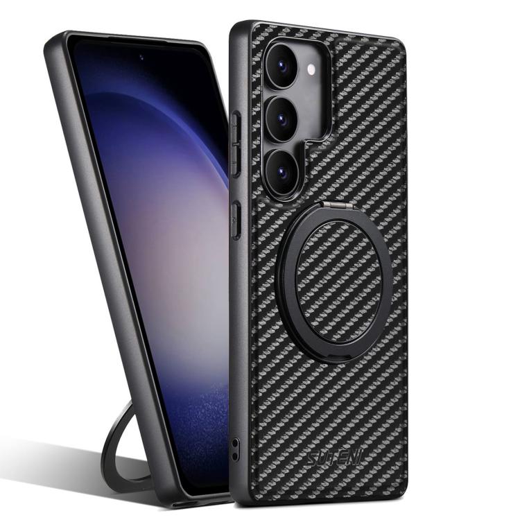 For Samsung Galaxy S23+ 5G Suteni G3 Carbon Fiber Leather 360 Rotation Holder MagSafe Phone Case(Black) - Galaxy S23+ 5G Cases by Suteni | Online Shopping UK | buy2fix